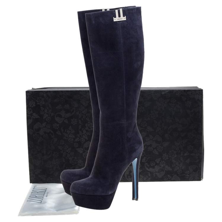 Pre Owned Loriblu Indigo Blue Suede Over the Knee Platform Boots Size 40