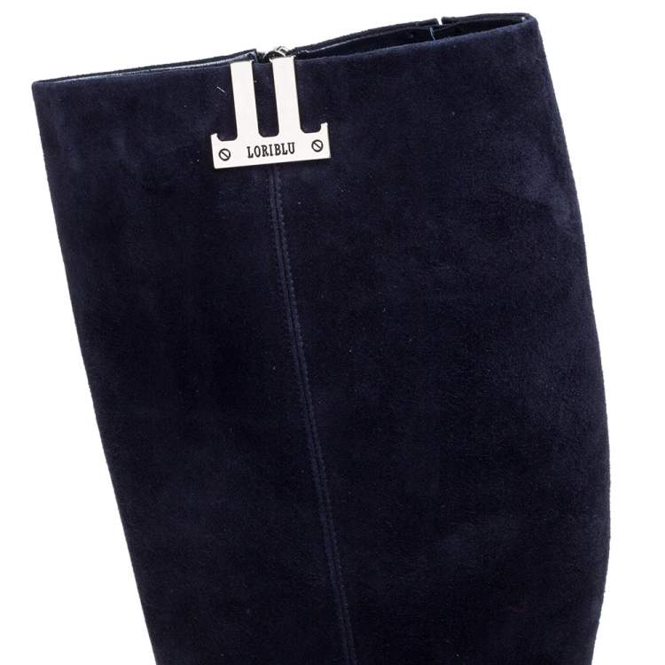 Pre Owned Loriblu Indigo Blue Suede Over the Knee Platform Boots Size 40