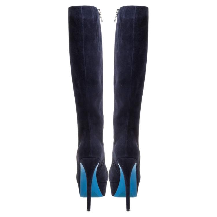 Pre Owned Loriblu Indigo Blue Suede Over the Knee Platform Boots Size 40