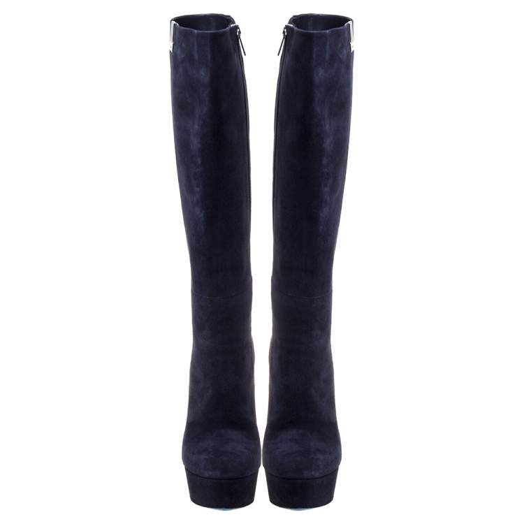 Pre Owned Loriblu Indigo Blue Suede Over the Knee Platform Boots Size 40