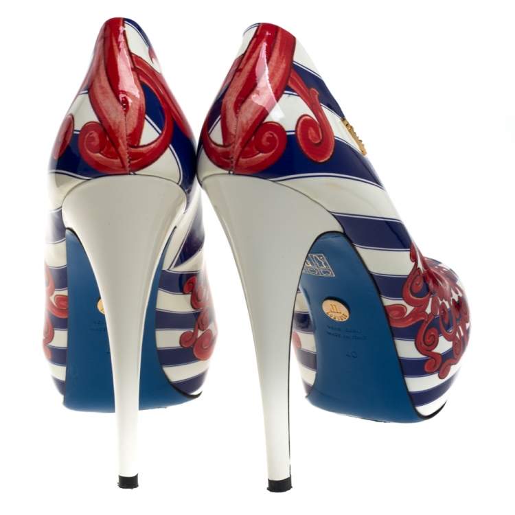 Pre Owned Loriblu Multicolor Print Patent Leather Peep Toe Platform Pumps Size 40