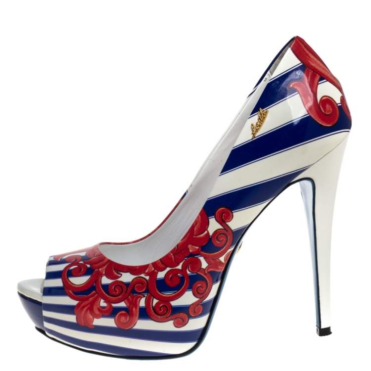 Pre Owned Loriblu Multicolor Print Patent Leather Peep Toe Platform Pumps Size 40