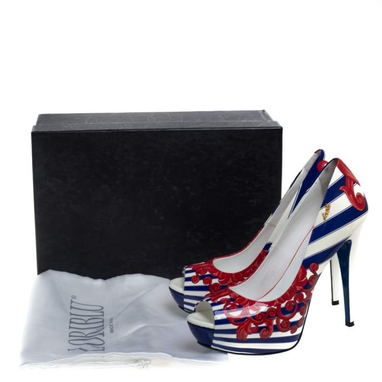 Pre Owned Loriblu Multicolor Print Patent Leather Peep Toe Platform Pumps Size 40