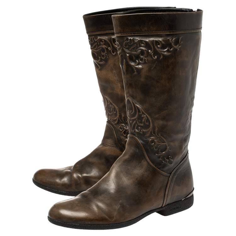 Pre Owned Loriblu Brown Leather Knee Length Boots Size 37
