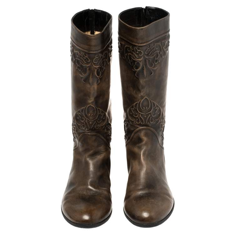 Pre Owned Loriblu Brown Leather Knee Length Boots Size 37