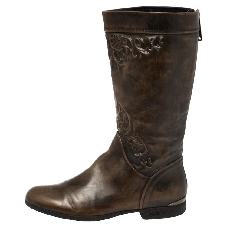 Pre Owned Loriblu Brown Leather Knee Length Boots Size 37