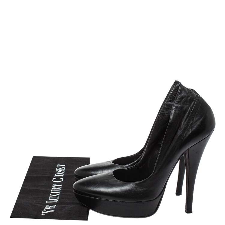 Pre Owned Loriblu Black Leather Platform Pumps Size 39