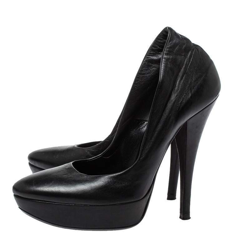 Pre Owned Loriblu Black Leather Platform Pumps Size 39