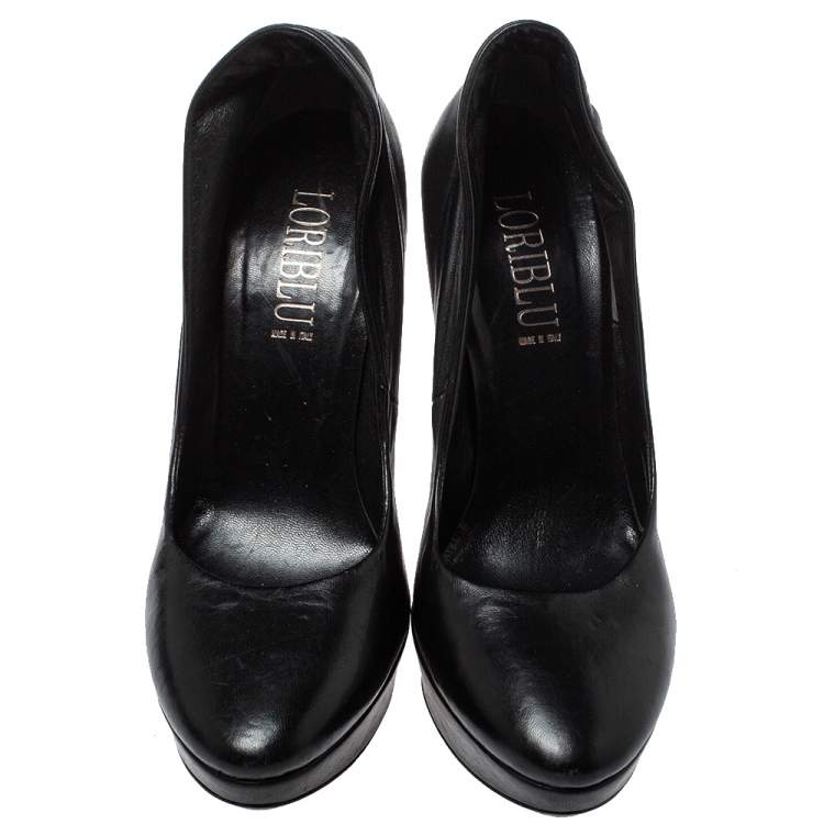 Pre Owned Loriblu Black Leather Platform Pumps Size 39