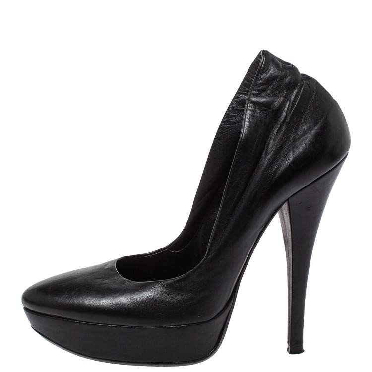Pre Owned Loriblu Black Leather Platform Pumps Size 39