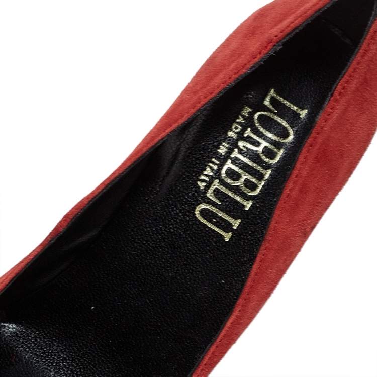 Pre Owned Loriblu Red Suede Crystal Embellished Platform Pumps Size 36