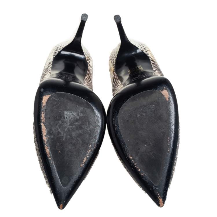 مملوكة مسبقًا Loriblu Brown /White Python Leather Slip On Pumps Size 39