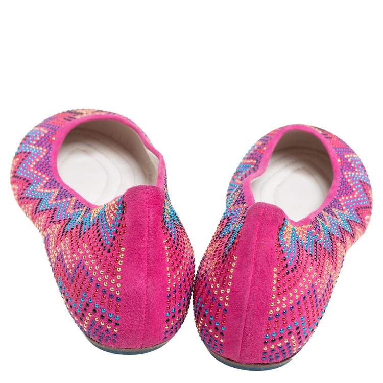 Pre Owned Loriblu Pink Suede Embellished Ballet Flats Size 38