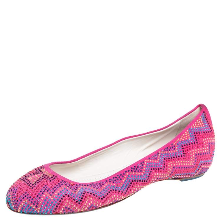 Pre Owned Loriblu Pink Suede Embellished Ballet Flats Size 38