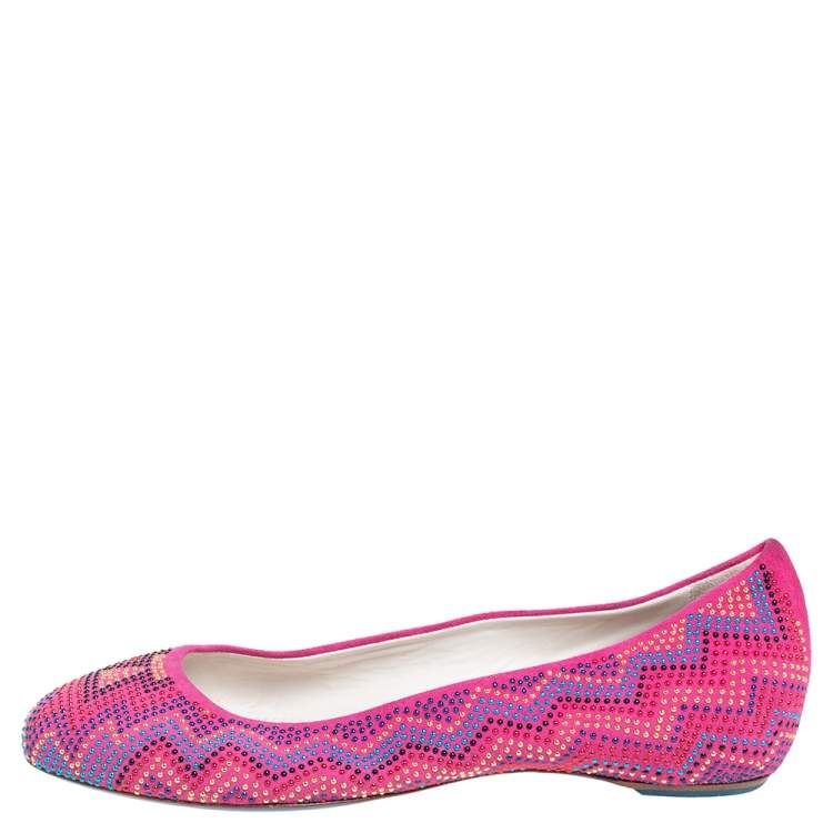 Pre Owned Loriblu Pink Suede Embellished Ballet Flats Size 38