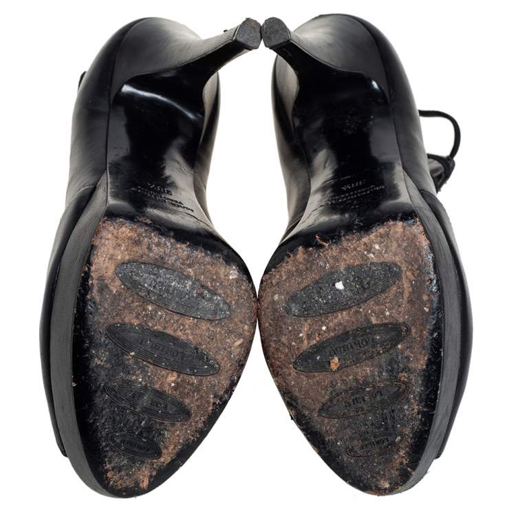 Pre Owned Loriblu Black Leather Platform Booties Size 38.5