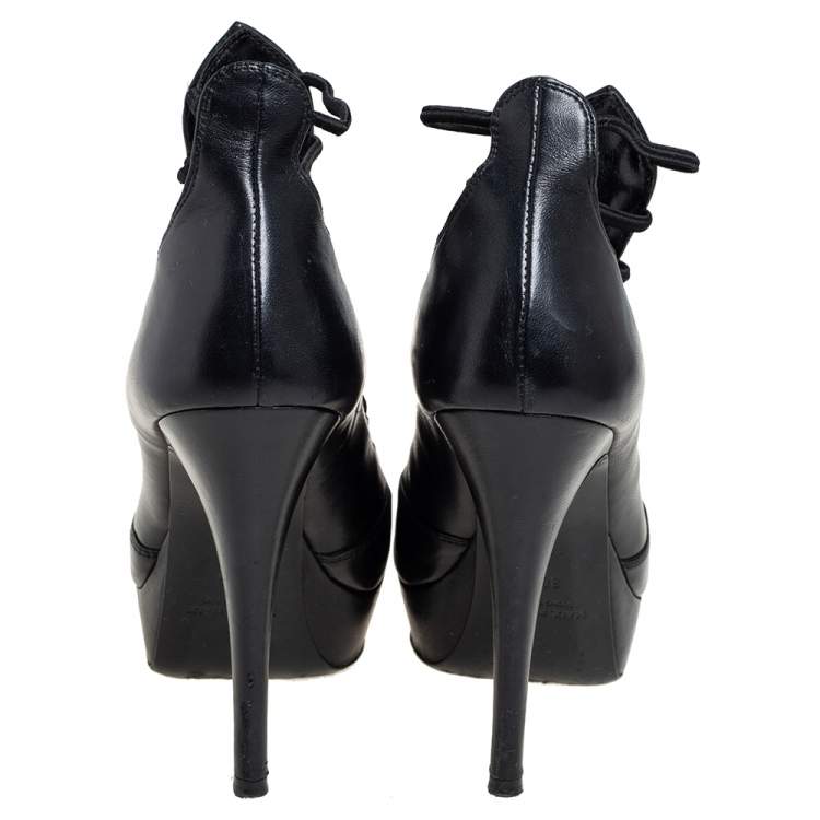 Pre Owned Loriblu Black Leather Platform Booties Size 38.5