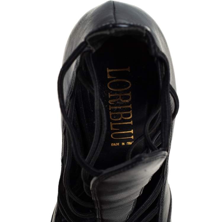 Pre Owned Loriblu Black Leather Platform Booties Size 38.5