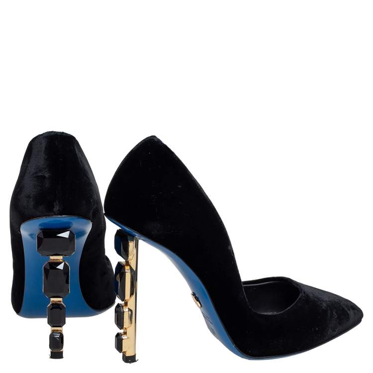Pre Owned Loriblu Black Velvet Jewel Embellished Heel Pointed Toe Pumps Size 37
