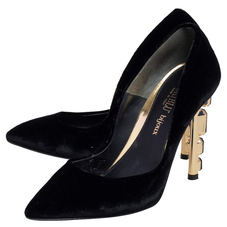 Pre Owned Loriblu Black Velvet Jewel Embellished Heel Pointed Toe Pumps Size 37