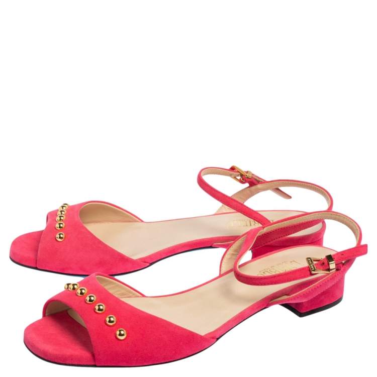 Pre Owned Loriblu Pink Suede Studded Peep Toe Ankle Strap Sandals Size 39