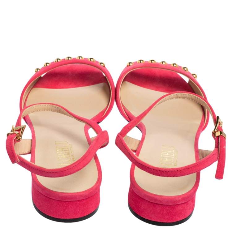 Pre Owned Loriblu Pink Suede Studded Peep Toe Ankle Strap Sandals Size 39