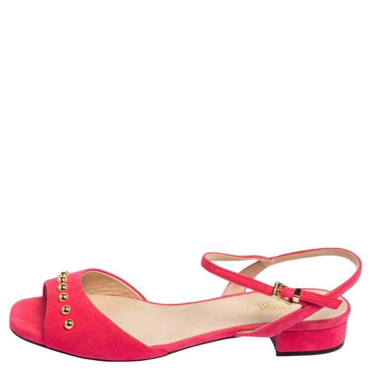 Pre Owned Loriblu Pink Suede Studded Peep Toe Ankle Strap Sandals Size 39