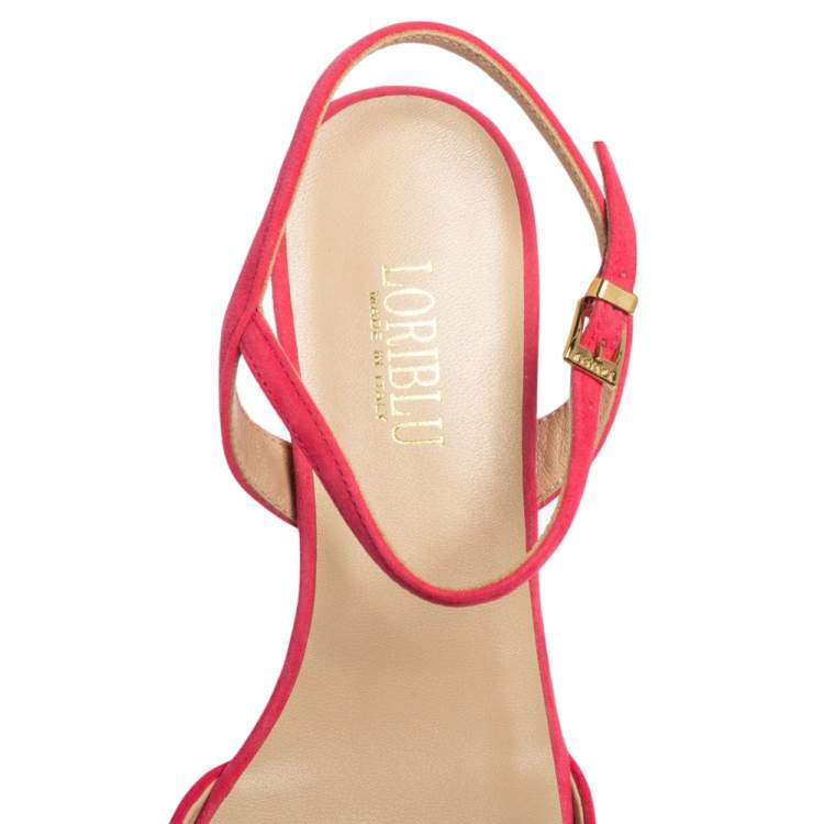 Pre Owned Loriblu Pink Suede Studded Peep Toe Ankle Strap Sandals Size 39