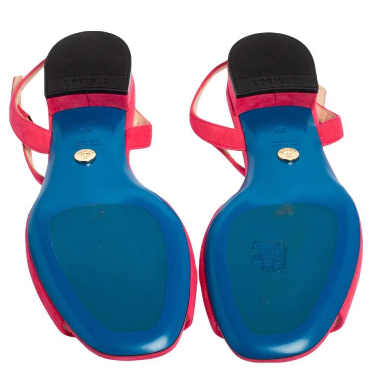 Pre Owned Loriblu Pink Suede Studded Peep Toe Ankle Strap Sandals Size 39