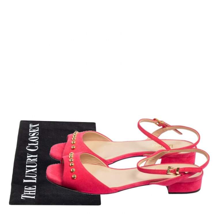 Pre Owned Loriblu Pink Suede Studded Peep Toe Ankle Strap Sandals Size 39