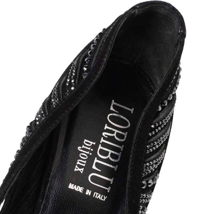 Pre Owned Loriblu Black Suede Crystal Embellished Pumps Size 39