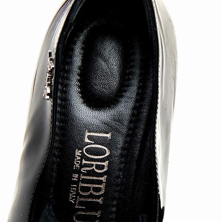 Pre Owned Loriblu Black Suede And Patent Leather Slip On Loafers Size 38