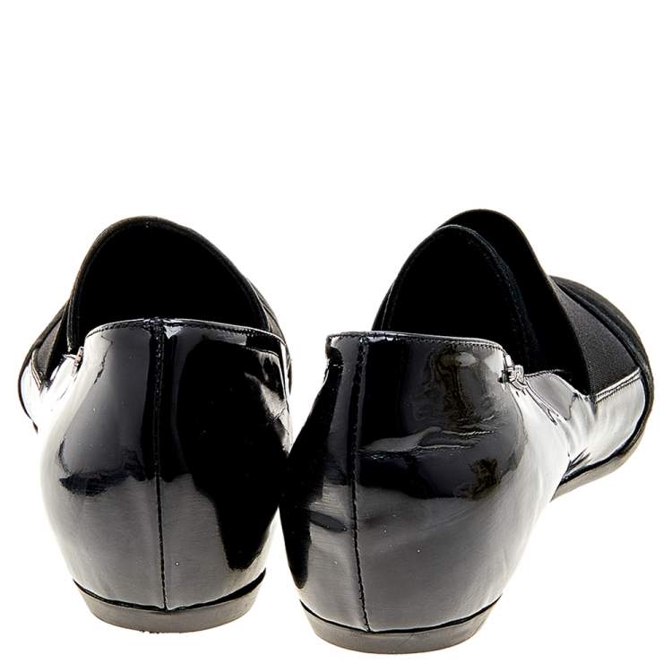 Pre Owned Loriblu Black Suede And Patent Leather Slip On Loafers Size 38