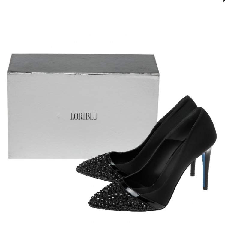 Pre Owned Loriblu Black Canvas Embellished Pointed Toe Pumps Size 41