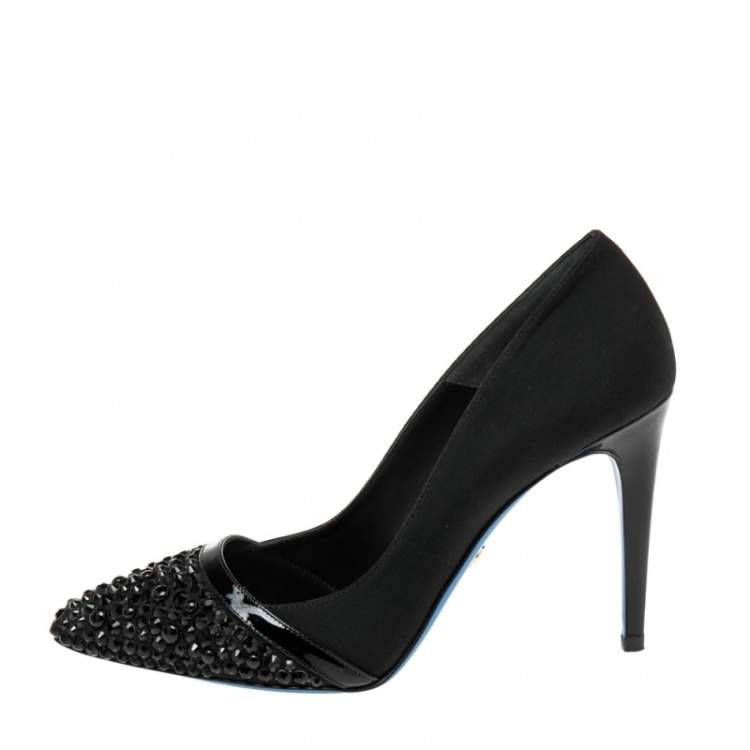 Pre Owned Loriblu Black Canvas Embellished Pointed Toe Pumps Size 41