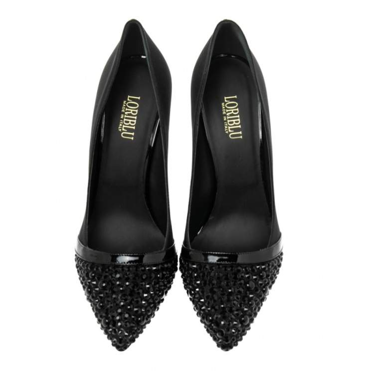 Pre Owned Loriblu Black Canvas Embellished Pointed Toe Pumps Size 41