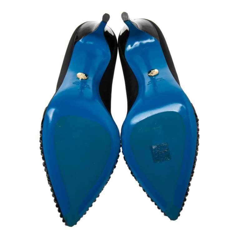 Pre Owned Loriblu Black Canvas Embellished Pointed Toe Pumps Size 41