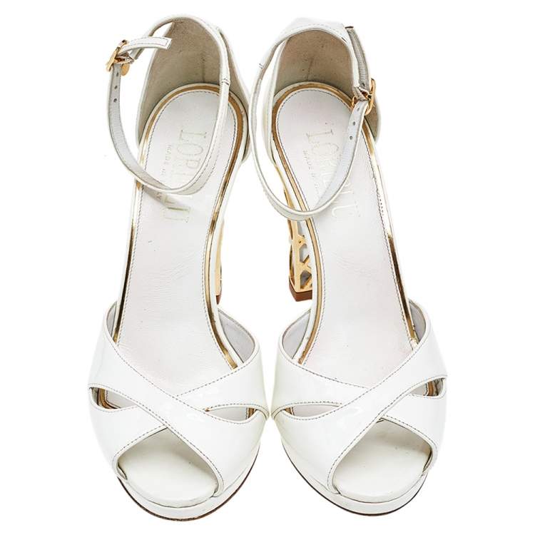 Pre Owned Loriblu White Patent Leather Ankle Strap Sandals Size 37