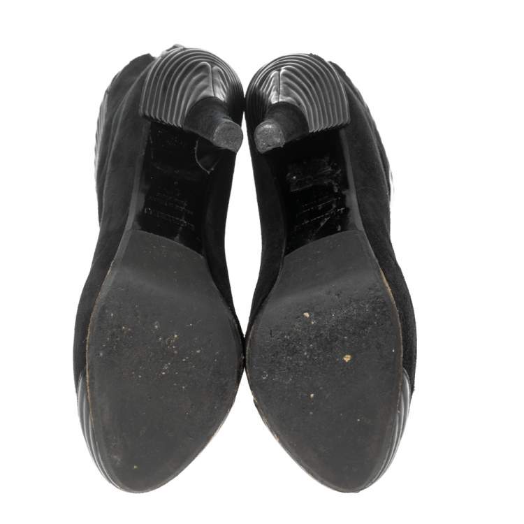 Pre Owned Loriblu Black Suede and Leather Ankle Boots Size 37