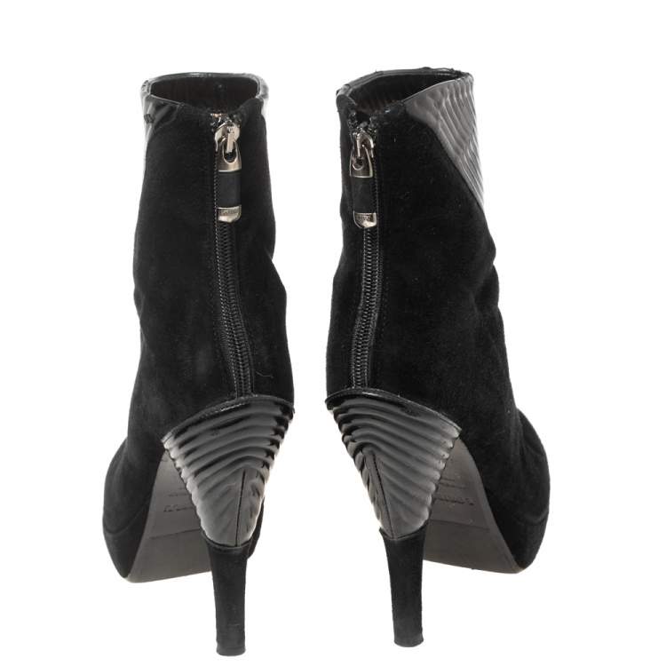 Pre Owned Loriblu Black Suede and Leather Ankle Boots Size 37