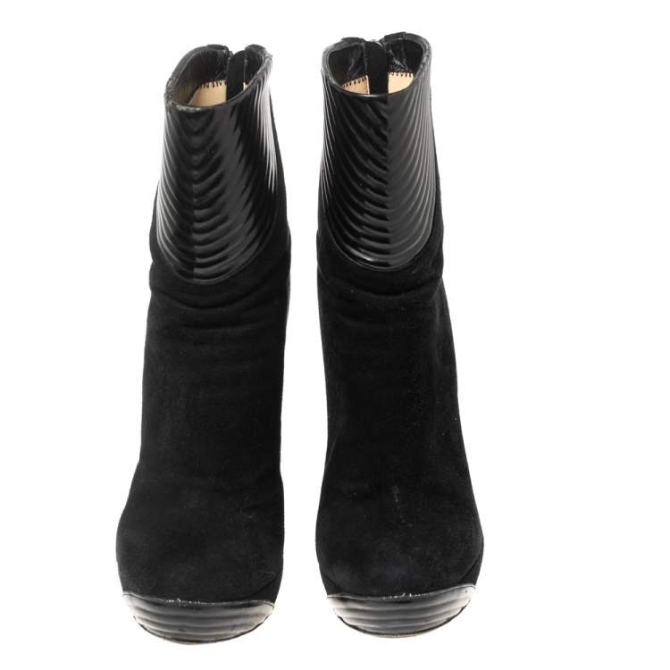Pre Owned Loriblu Black Suede and Leather Ankle Boots Size 37