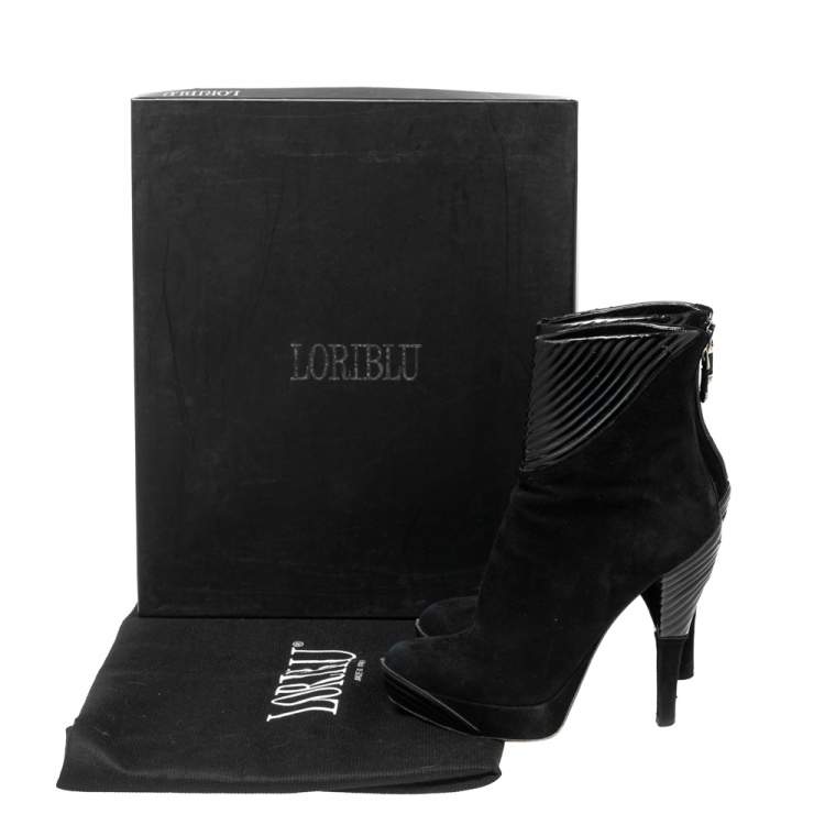 Pre Owned Loriblu Black Suede and Leather Ankle Boots Size 37