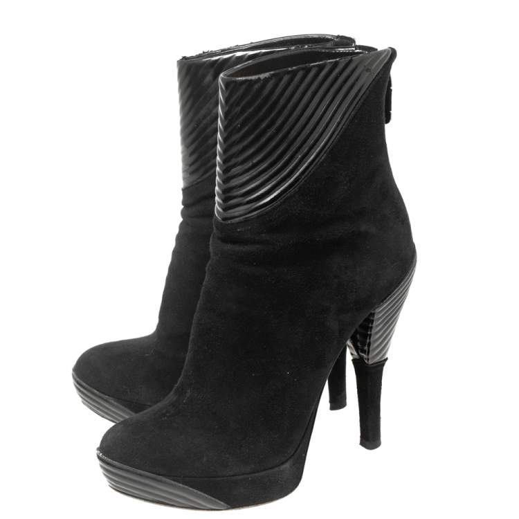 Pre Owned Loriblu Black Suede and Leather Ankle Boots Size 37