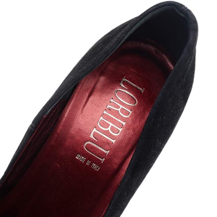 Pre Owned Loriblu Black Suede Butterfly Print Platform Pumps Size 38.5