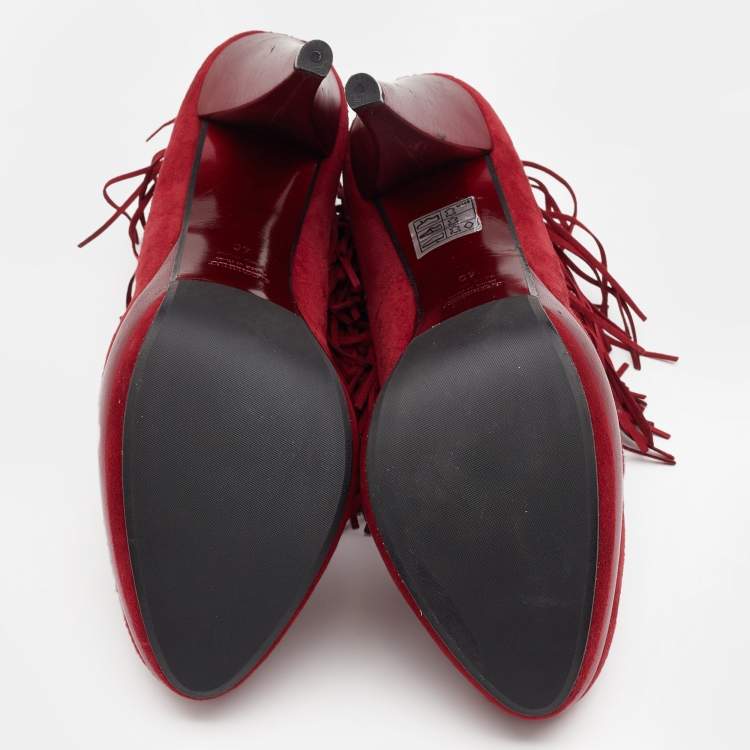 Pre Owned Loriblu Red Suede Fringe Platform Ankle Strap Pumps Size 40