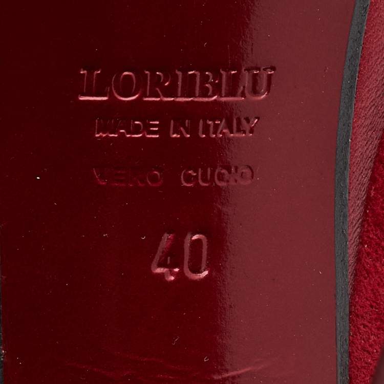 Pre Owned Loriblu Red Suede Fringe Platform Ankle Strap Pumps Size 40
