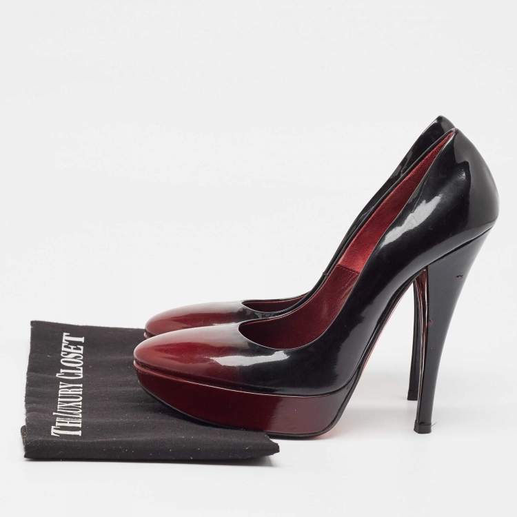 Pre Owned Loriblu Black/Burgundy Ombre Patent Leather Platform Pumps Size 39