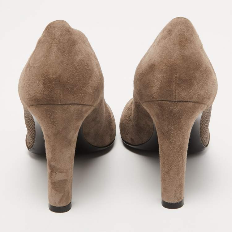 Pre Owned Loriblu Brown Suede and Embossed Python Pumps Size 37.5