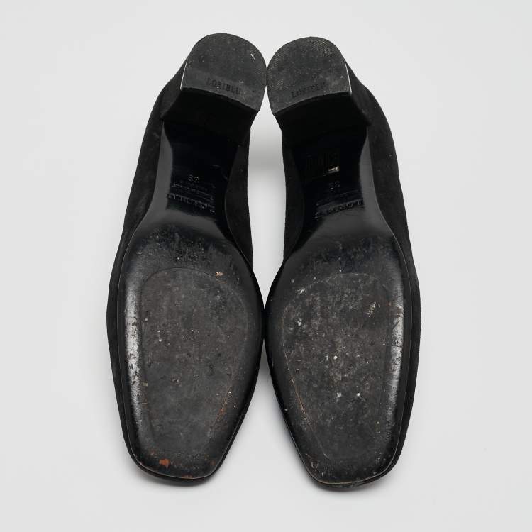 Pre Owned Loriblu Black Suede Block Heel Loafer Pumps Size 39