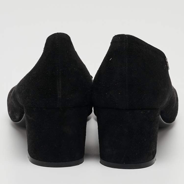 Pre Owned Loriblu Black Suede Block Heel Loafer Pumps Size 39